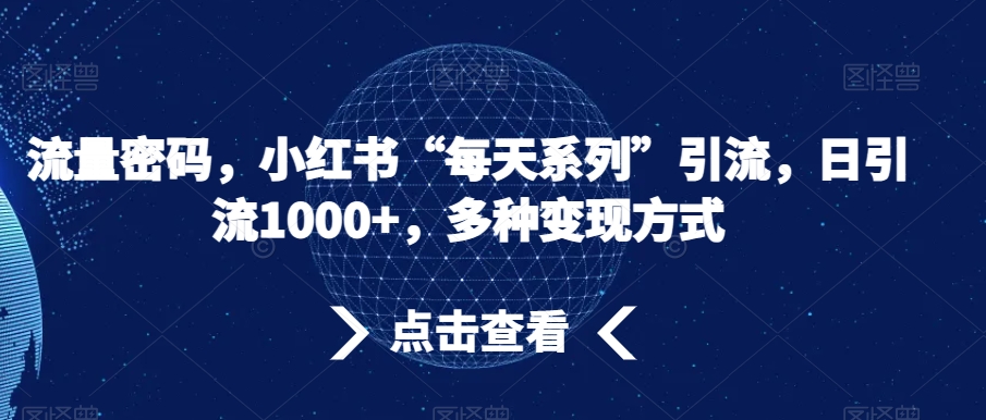 流量密码，小红书“每天系列”引流，日引流1000+，多种变现方式【揭秘】-晟哥学社资源库
