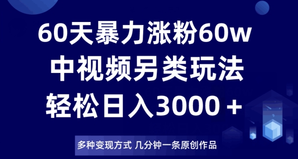 60天暴力涨粉60W，中视频另类玩法，日入3000＋，几分钟一条原创作品多种变现方式-晟哥学社资源库
