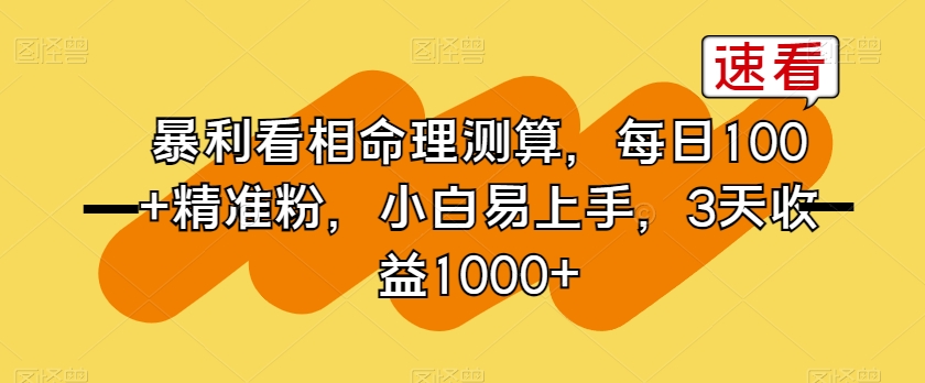 暴利看相命理测算，每日100+精准粉，小白易上手，3天收益1000+【揭秘】-晟哥学社资源库
