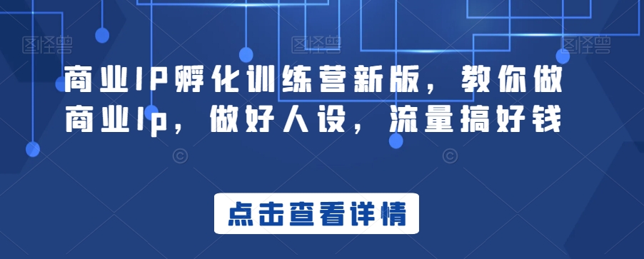 商业IP孵化训练营新版，教你做商业Ip，做好人设，流量搞好钱-晟哥学社资源库