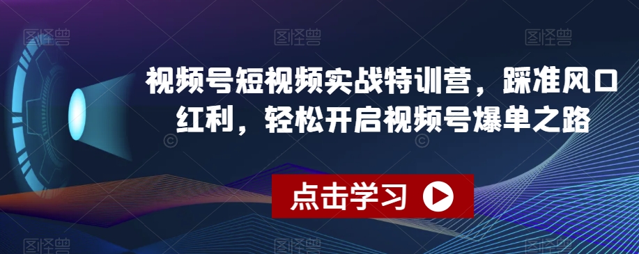 视频号短视频实战特训营，踩准风口红利，轻松开启视频号爆单之路-晟哥学社资源库