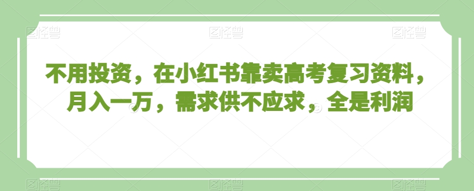 不用投资，在小红书靠卖高考复习资料，月入一万，需求供不应求，全是利润【揭秘】-晟哥学社资源库