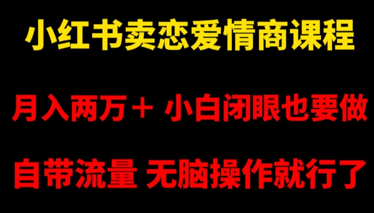 小红书卖恋爱情商课程，月入两万＋，小白闭眼也要做，自带流量，无脑操作就行了【揭秘】-晟哥学社资源库