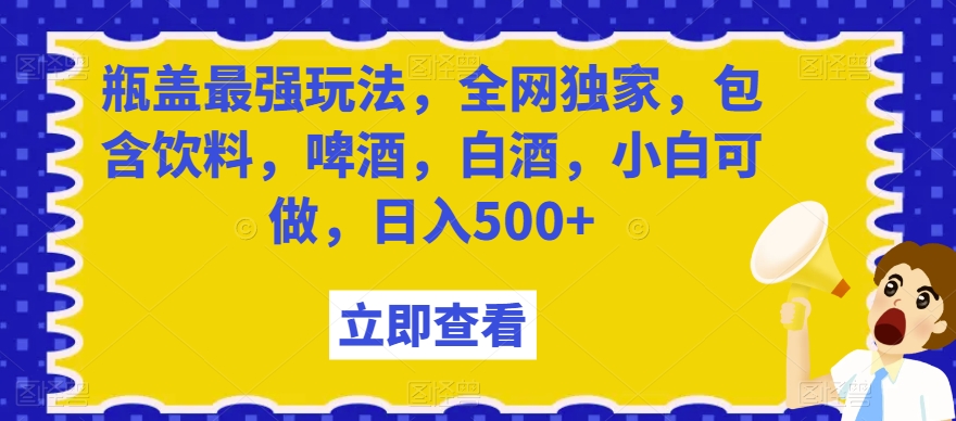 瓶盖最强玩法，全网独家，包含饮料，啤酒，白酒，小白可做，日入500+【揭秘】-晟哥学社资源库