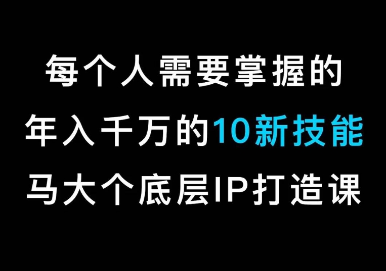 马大个的IP底层逻辑课，​每个人需要掌握的年入千万的10新技能，约会底层IP打造方法！-晟哥学社资源库