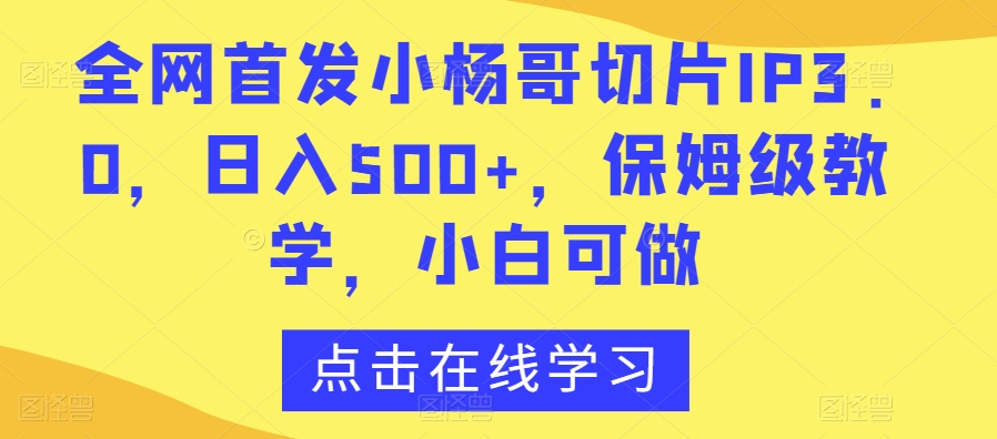 全网首发小杨哥切片IP3.0，日入500+，保姆级教学，小白可做【揭秘】-晟哥学社资源库