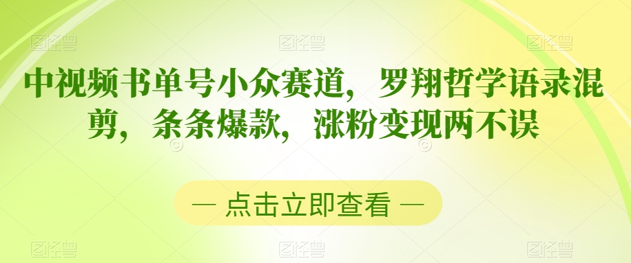 中视频书单号小众赛道，罗翔哲学语录混剪，条条爆款，涨粉变现两不误【揭秘】-晟哥学社资源库