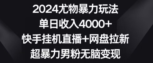 2024尤物暴力玩法，单日收入4000+，快手挂机直播+网盘拉新，超暴力男粉无脑变现【揭秘】-晟哥学社资源库