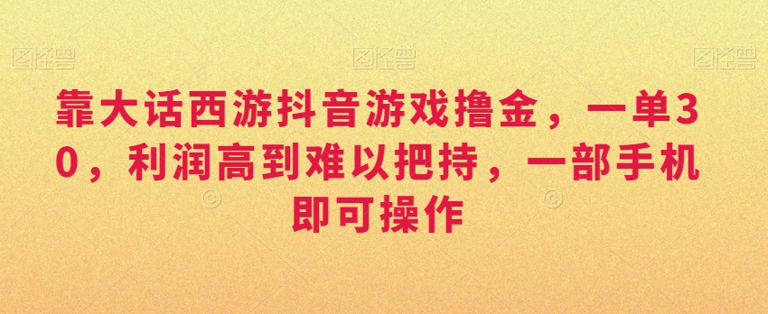 靠大话西游抖音游戏撸金，一单30，利润高到难以把持，一部手机即可操作，日入3000+【揭秘】-晟哥学社资源库