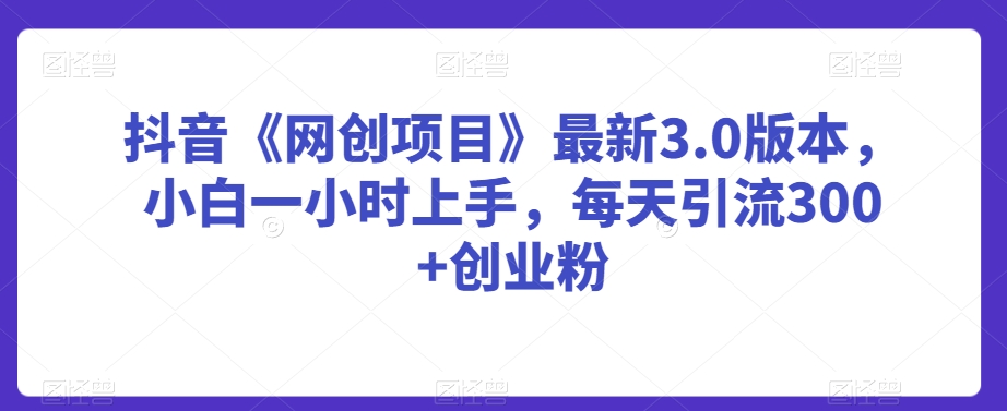 抖音《网创项目》最新3.0版本，小白一小时上手，每天引流300+创业粉【揭秘】-晟哥学社资源库