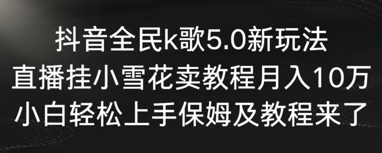 抖音全民k歌5.0新玩法，直播挂小雪花卖教程月入10万，小白轻松上手，保姆及教程来了【揭秘】-晟哥学社资源库