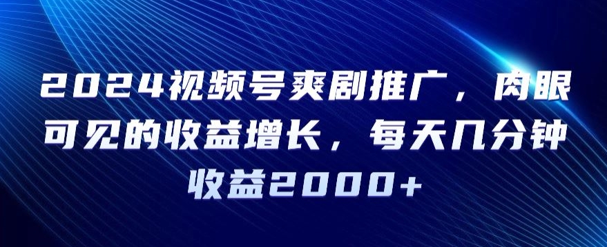 2024视频号爽剧推广，肉眼可见的收益增长，每天几分钟收益2000+【揭秘】-晟哥学社资源库