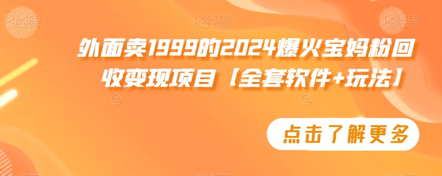 外面卖1999的2024爆火宝妈粉回收变现项目【全套软件+玩法】【揭秘】-晟哥学社资源库