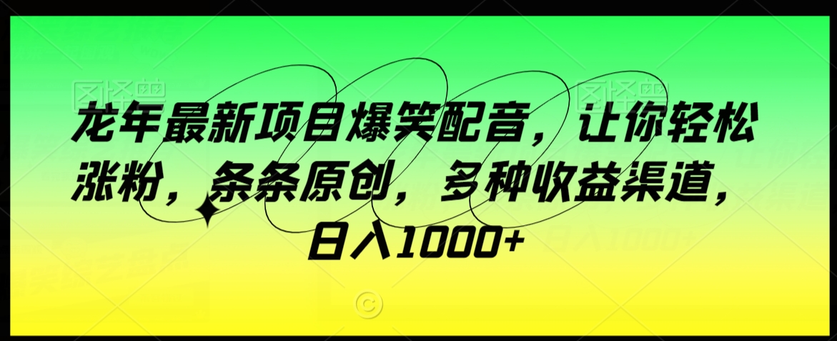 龙年最新项目爆笑配音，让你轻松涨粉，条条原创，多种收益渠道，日入1000+【揭秘】-晟哥学社资源库