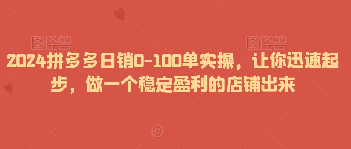 2024拼多多日销0-100单实操，让你迅速起步，做一个稳定盈利的店铺出来-晟哥学社资源库