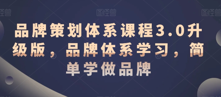 品牌策划体系课程3.0升级版，品牌体系学习，简单学做品牌-晟哥学社资源库