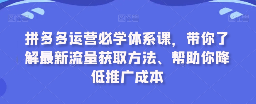 拼多多运营必学体系课，带你了解最新流量获取方法、帮助你降低推广成本-晟哥学社资源库