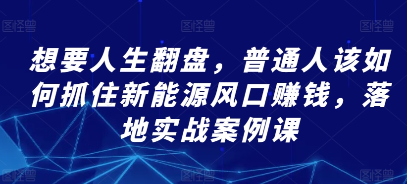 想要人生翻盘，普通人该如何抓住新能源风口赚钱，落地实战案例课-晟哥学社资源库