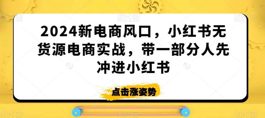 2024新电商风口，小红书无货源电商实战，带一部分人先冲进小红书-晟哥学社资源库