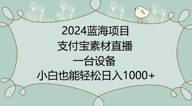 2024年蓝海项目，支付宝素材直播，无需出境，小白也能日入1000+ ，实操教程【揭秘】-晟哥学社资源库