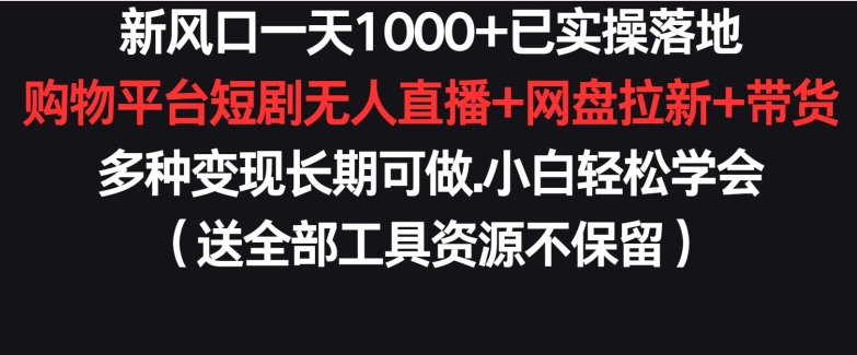 新风口一天1000+已实操落地购物平台短剧无人直播+网盘拉新+带货多种变现长期可做【揭秘】-晟哥学社资源库