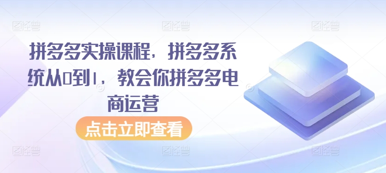 拼多多实操课程，拼多多系统从0到1，教会你拼多多电商运营-晟哥学社资源库