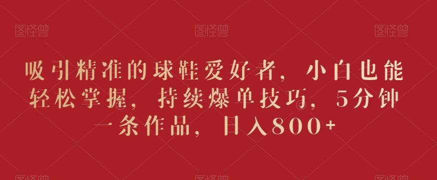 吸引精准的球鞋爱好者，小白也能轻松掌握，持续爆单技巧，5分钟一条作品，日入800+【揭秘】-晟哥学社资源库