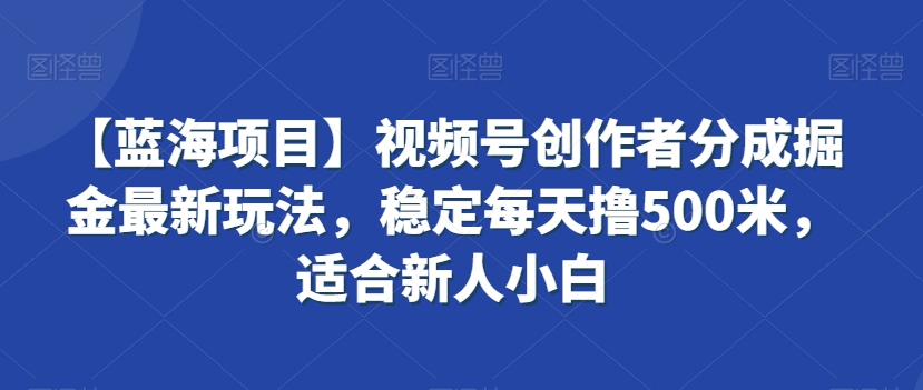 【蓝海项目】视频号创作者分成掘金最新玩法，稳定每天撸500米，适合新人小白【揭秘】-晟哥学社资源库
