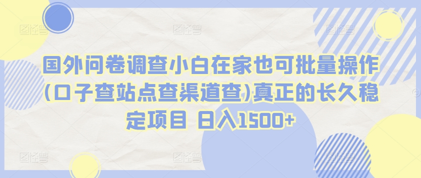 国外问卷调查小白在家也可批量操作(口子查站点查渠道查)真正的长久稳定项目 日入1500+【揭秘】-晟哥学社资源库