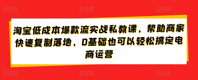 淘宝低成本爆款流实战私教课，帮助商家快速复制落地，0基础也可以轻松搞定电商运营-晟哥学社资源库