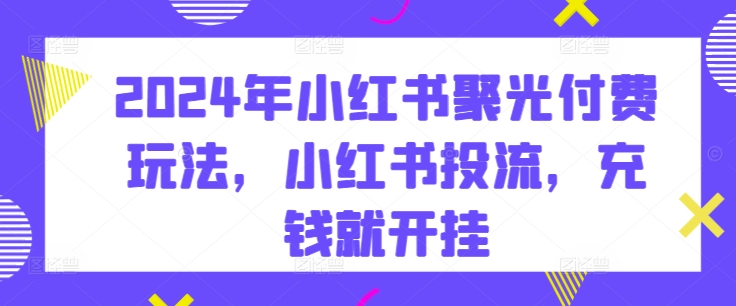 2024年小红书聚光付费玩法，小红书投流，充钱就开挂-晟哥学社资源库