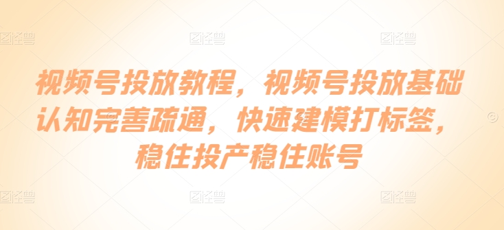 视频号投放教程，​视频号投放基础认知完善疏通，快速建模打标签，稳住投产稳住账号-晟哥学社资源库
