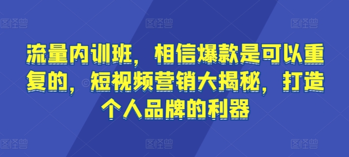 流量内训班，相信爆款是可以重复的，短视频营销大揭秘，打造个人品牌的利器-晟哥学社资源库