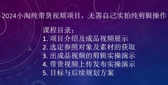 2024小淘纯带货视频项目，无需自己实拍纯剪辑操作-晟哥学社资源库