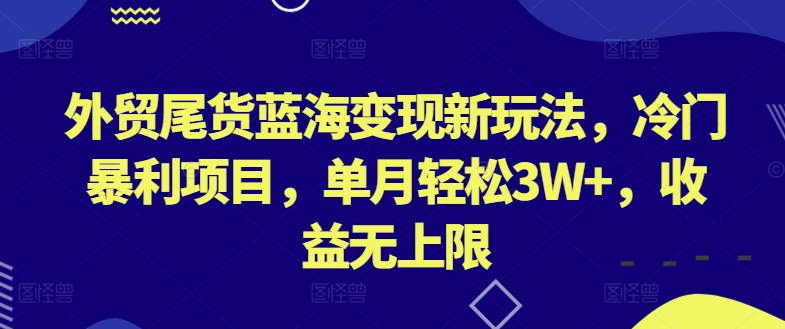 外贸尾货蓝海变现新玩法，冷门暴利项目，单月轻松3W+，收益无上限【揭秘】-晟哥学社资源库