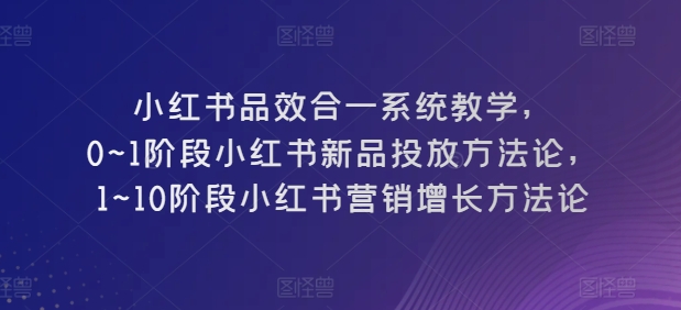 小红书品效合一系统教学，​0~1阶段小红书新品投放方法论，​1~10阶段小红书营销增长方法论-晟哥学社资源库