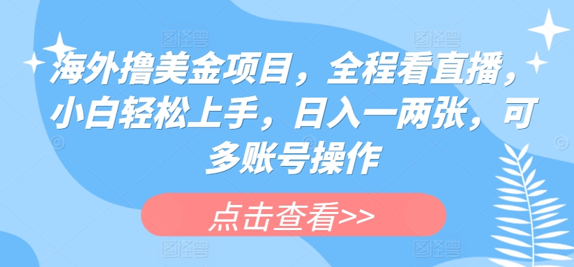 海外撸美金项目，全程看直播，小白轻松上手，日入一两张，可多账号操作【揭秘】-晟哥学社资源库