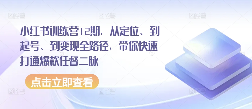 小红书训练营12期，从定位、到起号、到变现全路径，带你快速打通爆款任督二脉-晟哥学社资源库
