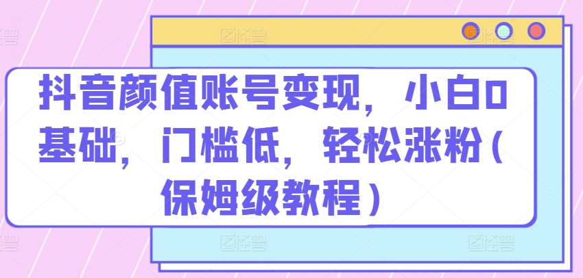 抖音颜值账号变现，小白0基础，门槛低，​轻松涨粉(保姆级教程)【揭秘】-晟哥学社资源库