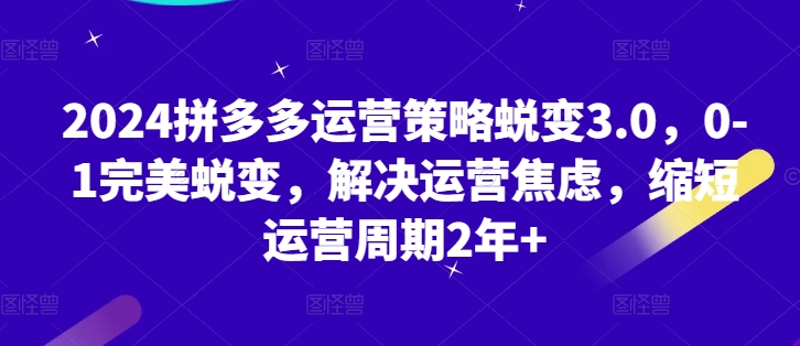 2024拼多多运营策略蜕变3.0，0-1完美蜕变，解决运营焦虑，缩短运营周期2年+-晟哥学社资源库