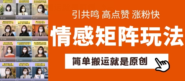 简单搬运，情感矩阵玩法，涨粉速度快，可带货，可起号【揭秘】-晟哥学社资源库