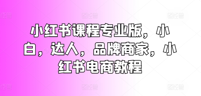 小红书课程专业版，小白，达人，品牌商家，小红书电商教程-晟哥学社资源库