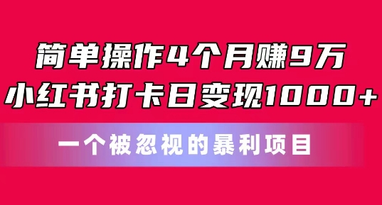 简单操作4个月赚9w，小红书打卡日变现1k，一个被忽视的暴力项目【揭秘】-晟哥学社资源库