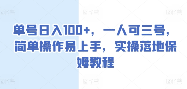 单号日入100+，一人可三号，简单操作易上手，实操落地保姆教程【揭秘】-晟哥学社资源库