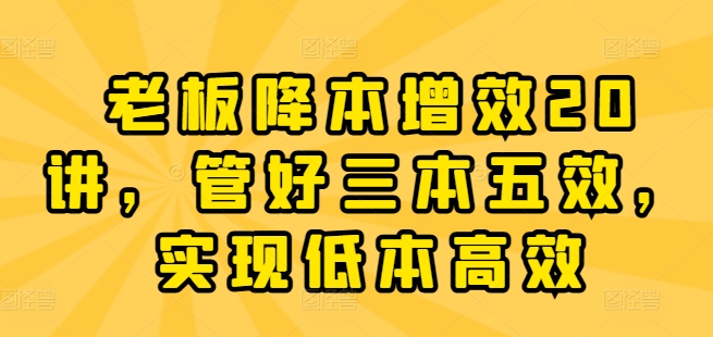 老板降本增效20讲，管好三本五效，实现低本高效-晟哥学社资源库