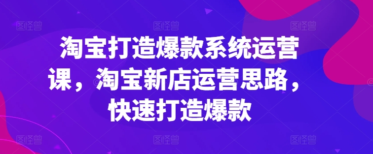 淘宝打造爆款系统运营课，淘宝新店运营思路，快速打造爆款-晟哥学社资源库