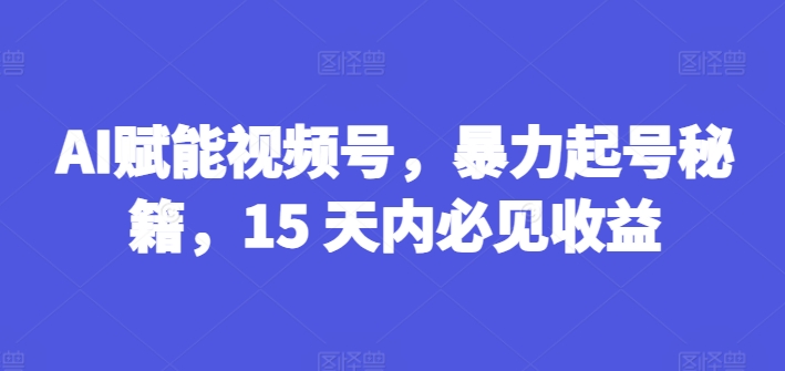 AI赋能视频号，暴力起号秘籍，15 天内必见收益【揭秘】-晟哥学社资源库