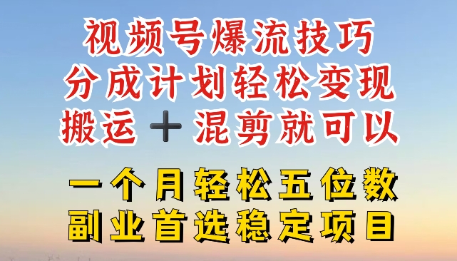 视频号爆流技巧，分成计划轻松变现，搬运 +混剪就可以，一个月轻松五位数稳定项目【揭秘】-晟哥学社资源库