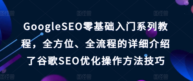 GoogleSEO零基础入门系列教程，全方位、全流程的详细介绍了谷歌SEO优化操作方法技巧-晟哥学社资源库