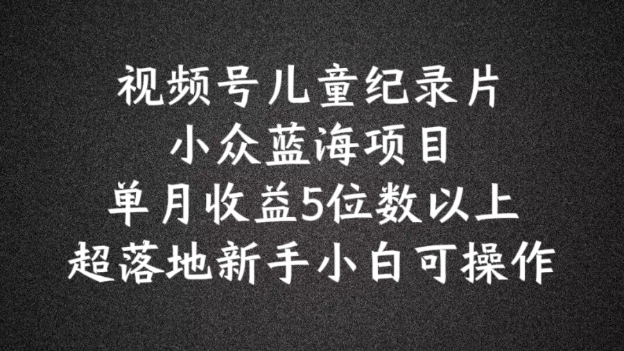 2024蓝海项目视频号儿童纪录片科普，单月收益5位数以上，新手小白可操作【揭秘】-晟哥学社资源库